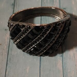 2/$30 Silver Tone Black Bead Cuff Bracelet
